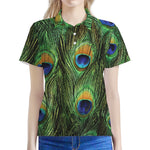 Peacock Tail Print Women's Polo Shirt