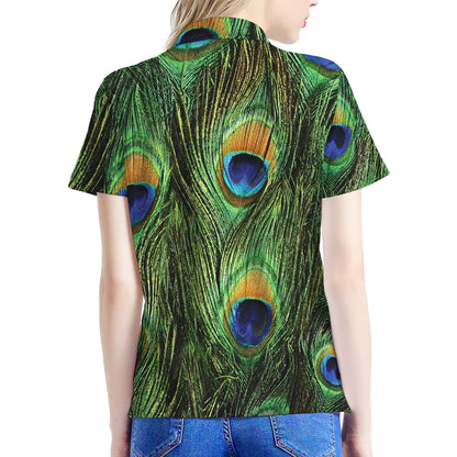 Peacock Tail Print Women's Polo Shirt