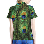 Peacock Tail Print Women's Polo Shirt