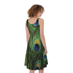 Peacock Tail Print Women's Sleeveless Dress