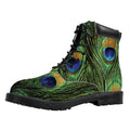 Peacock Tail Print Padded Collar Lace Up Boots