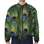 Peacock Tail Print Zip Sleeve Bomber Jacket