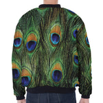 Peacock Tail Print Zip Sleeve Bomber Jacket