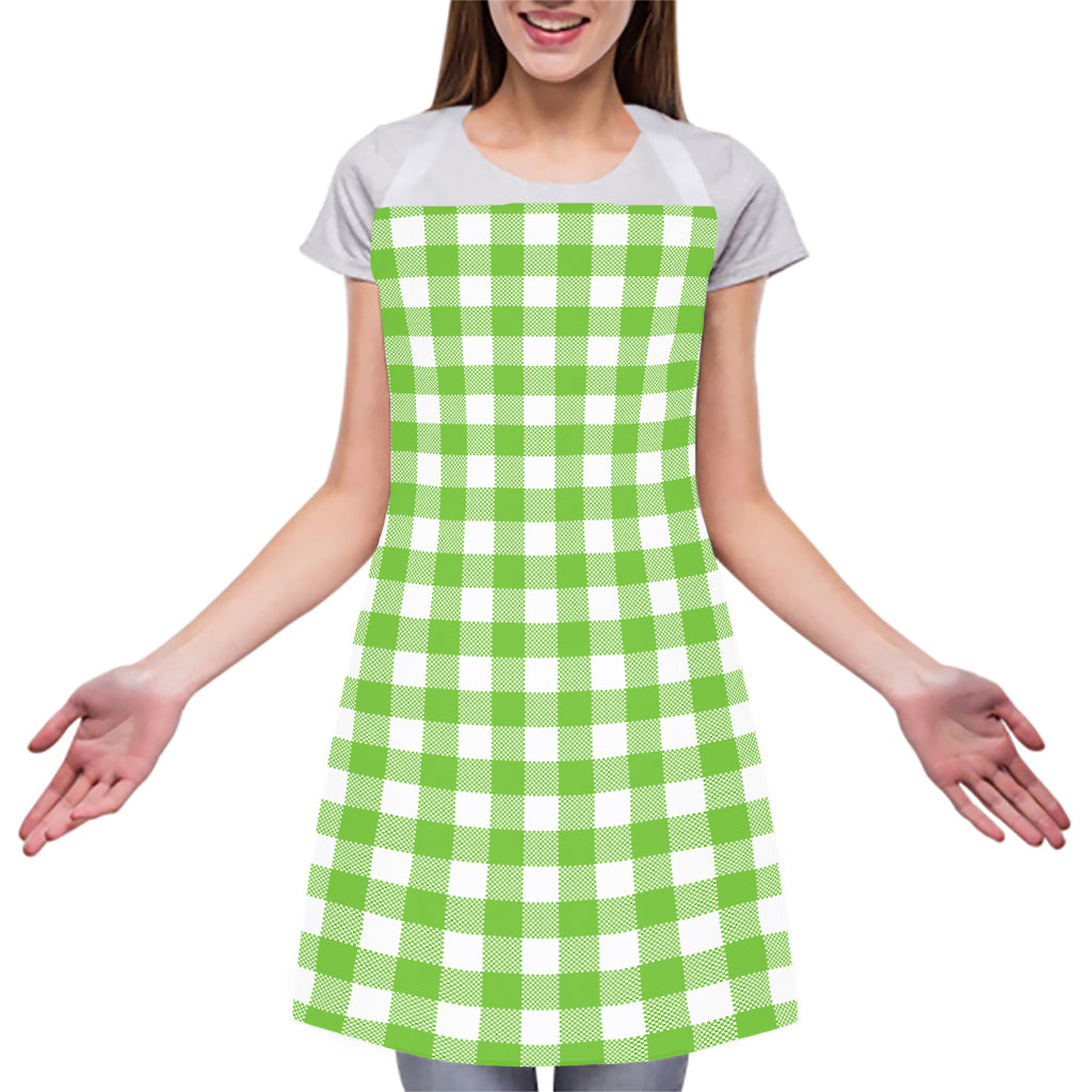Pear Green And White Gingham Print Adjustable Apron