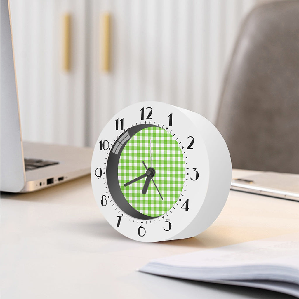 Pear Green And White Gingham Print Alarm Clock