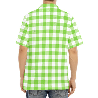 Pear Green And White Gingham Print Aloha Shirt