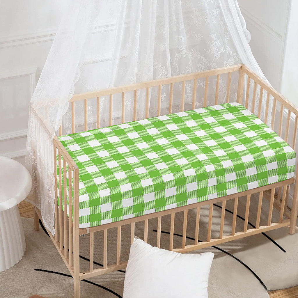 Pear Green And White Gingham Print Baby Crib Sheet