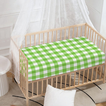 Pear Green And White Gingham Print Baby Crib Sheet