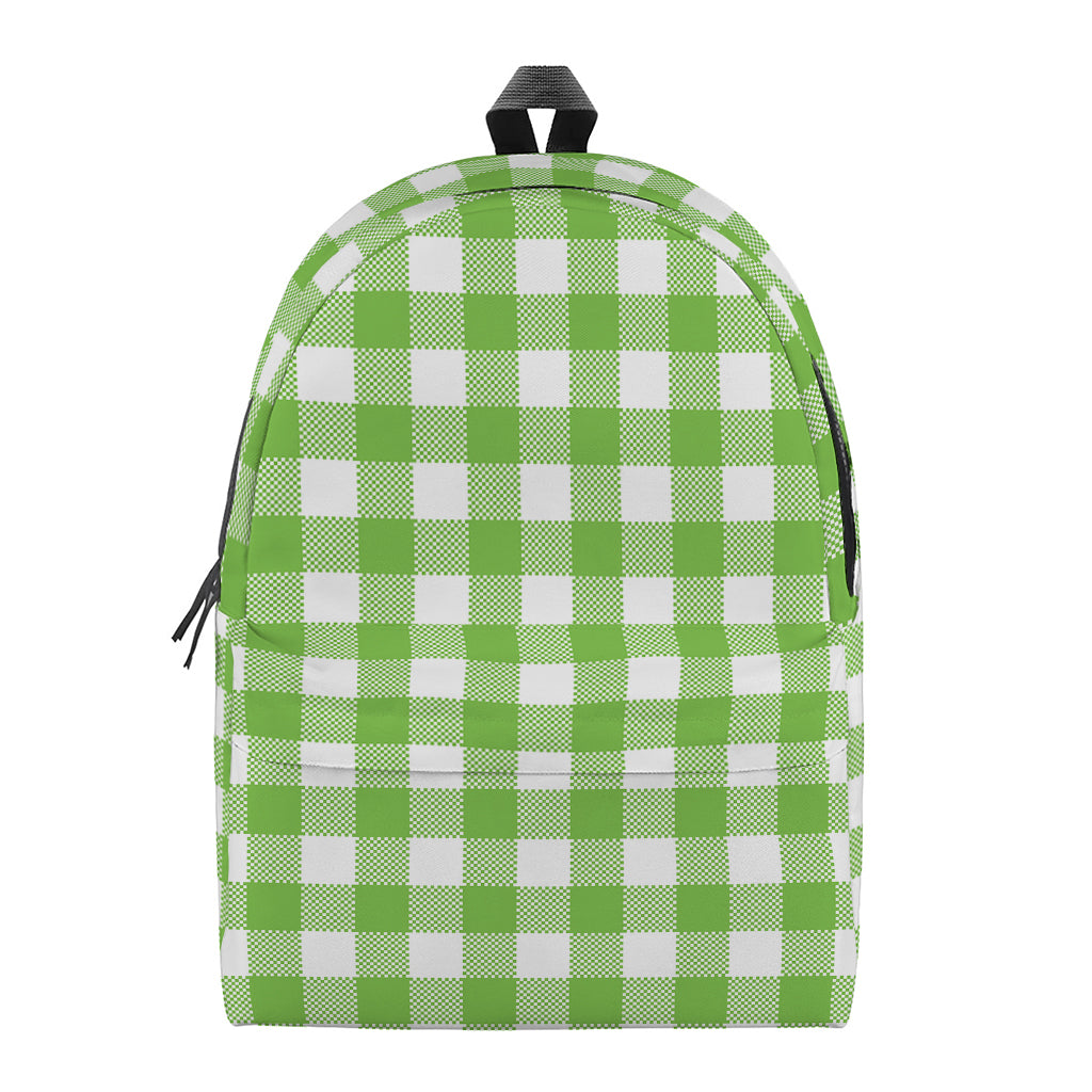 Pear Green And White Gingham Print Backpack