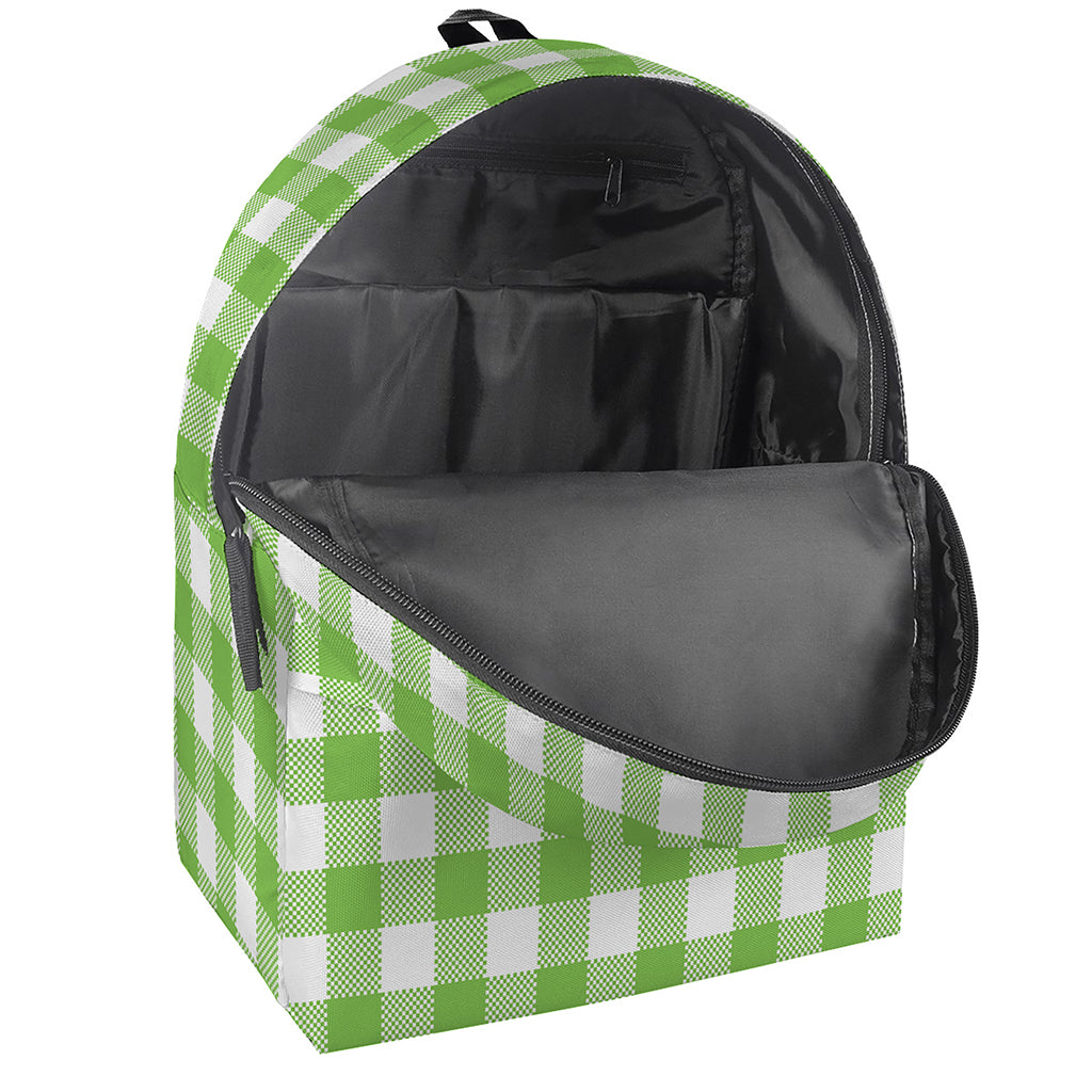 Pear Green And White Gingham Print Backpack
