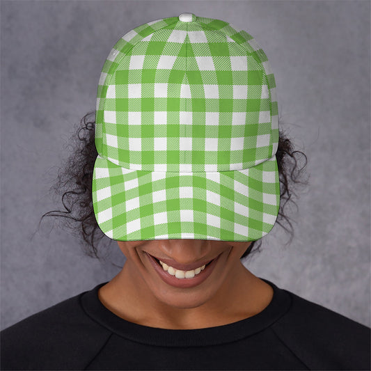 Pear Green And White Gingham Print Baseball Cap