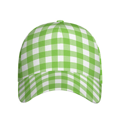 Pear Green And White Gingham Print Baseball Cap