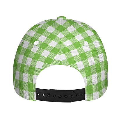 Pear Green And White Gingham Print Baseball Cap