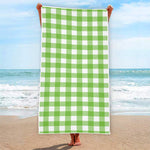 Pear Green And White Gingham Print Beach Towel