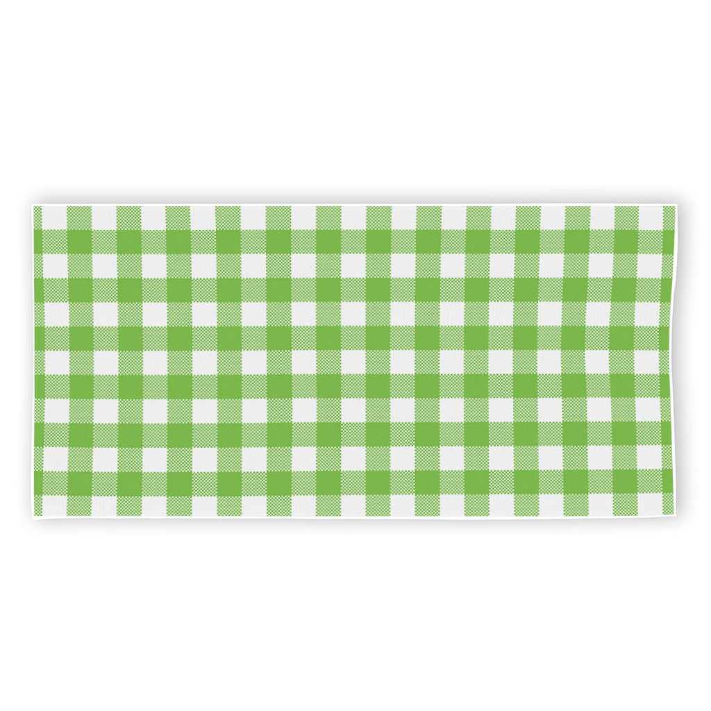 Pear Green And White Gingham Print Beach Towel