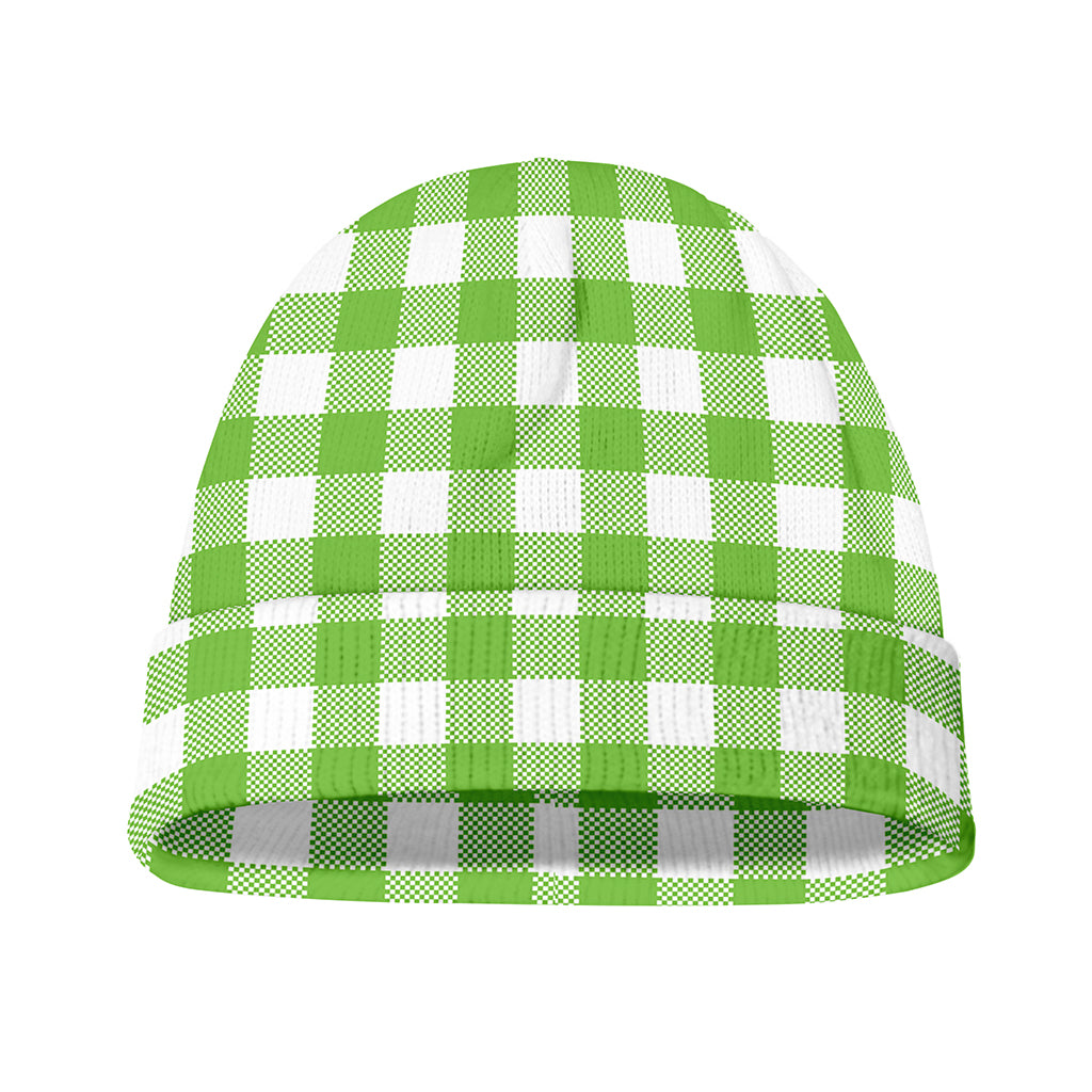 Pear Green And White Gingham Print Beanie