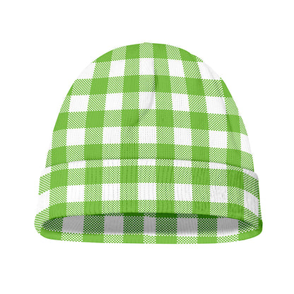 Pear Green And White Gingham Print Beanie