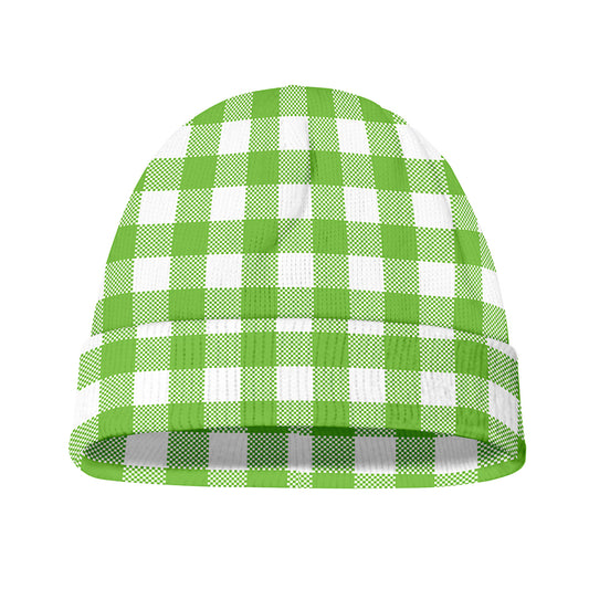 Pear Green And White Gingham Print Beanie