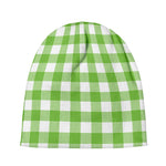 Pear Green And White Gingham Print Beanie