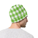 Pear Green And White Gingham Print Beanie