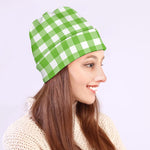 Pear Green And White Gingham Print Beanie