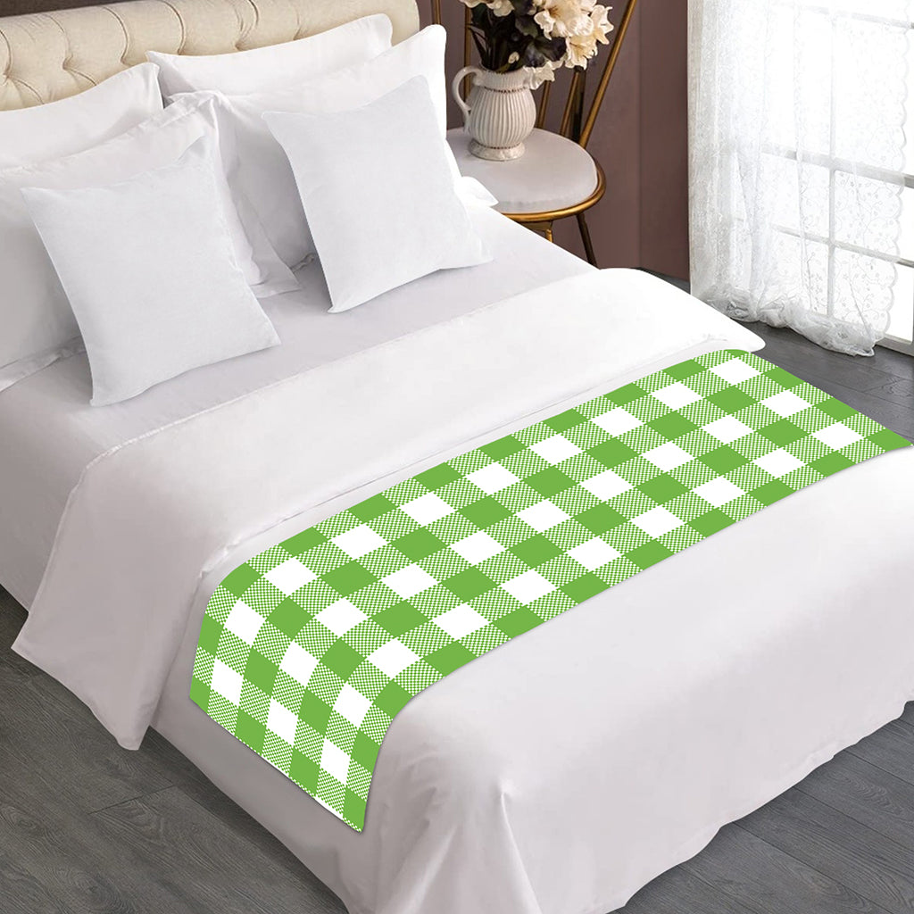 Pear Green And White Gingham Print Bed Runner