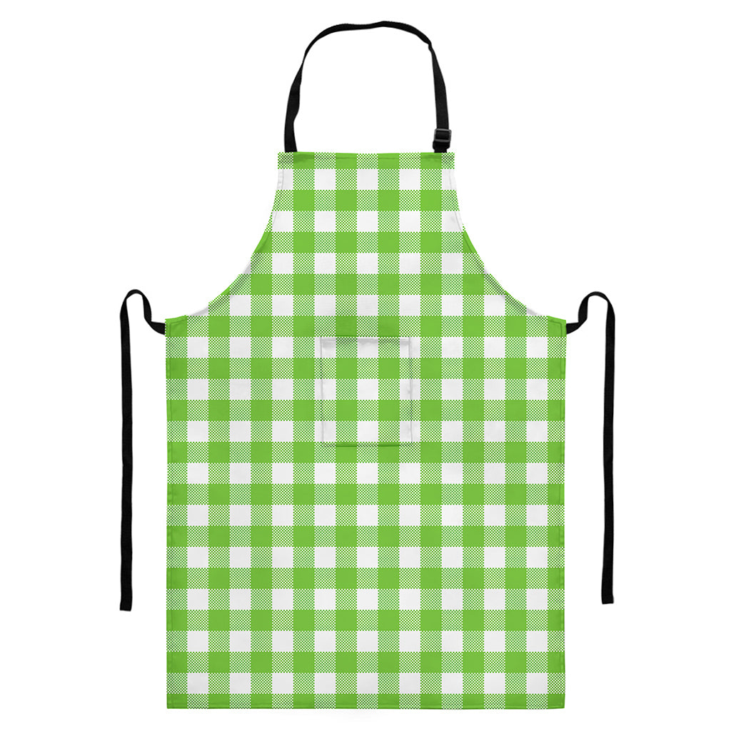 Pear Green And White Gingham Print Bib Apron With Pocket