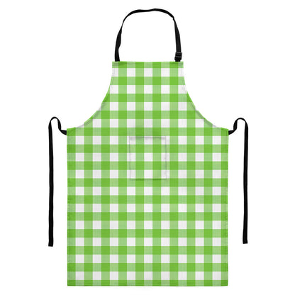 Pear Green And White Gingham Print Bib Apron With Pocket
