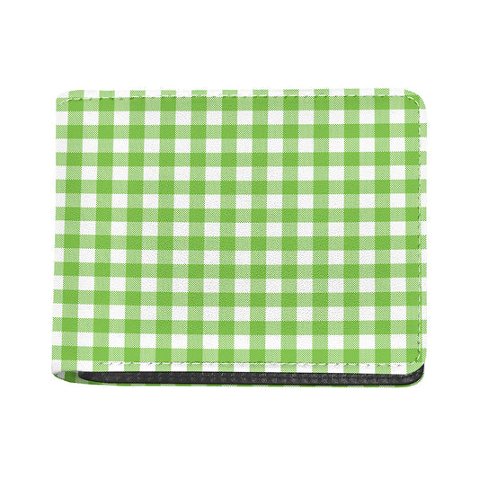 Pear Green And White Gingham Print Bifold Wallet