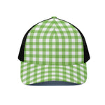 Pear Green And White Gingham Print Black Mesh Trucker Cap