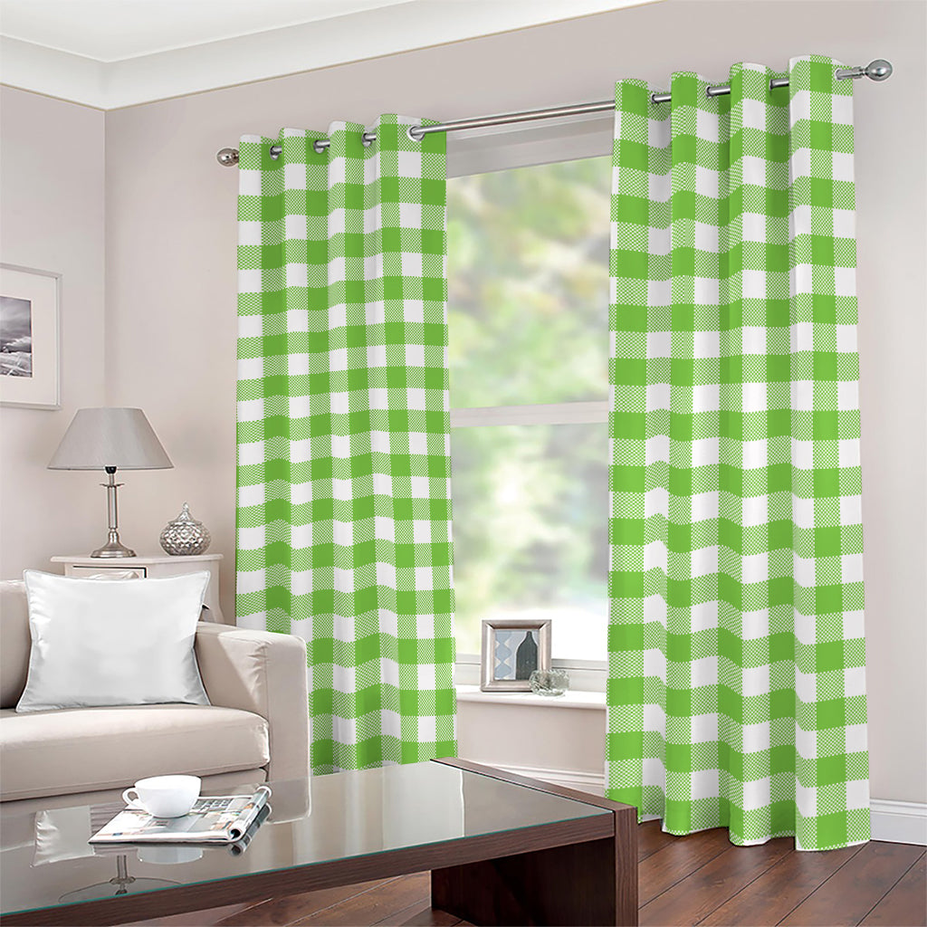 Pear Green And White Gingham Print Blackout Grommet Curtains