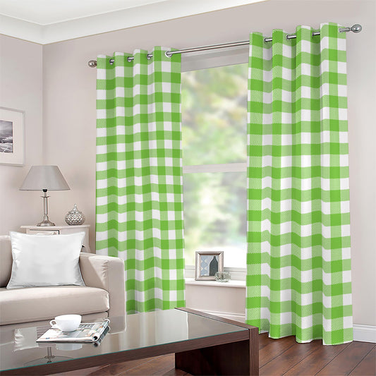 Pear Green And White Gingham Print Blackout Grommet Curtains