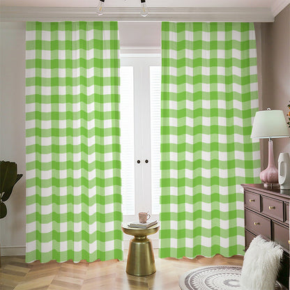 Pear Green And White Gingham Print Blackout Pencil Pleat Curtains