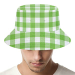 Pear Green And White Gingham Print Bucket Hat