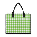 Pear Green And White Gingham Print Canvas Tote Bag