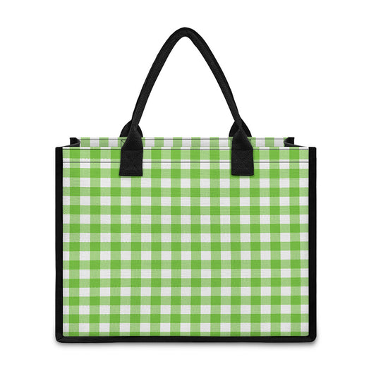 Pear Green And White Gingham Print Canvas Tote Bag