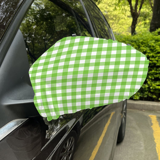 Pear Green And White Gingham Print Car Side Mirror Covers