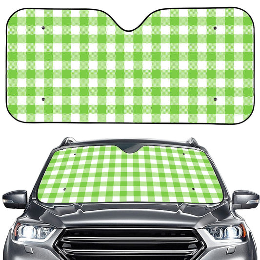 Pear Green And White Gingham Print Car Windshield Sun Shade