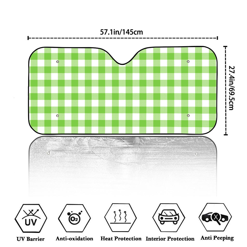 Pear Green And White Gingham Print Car Windshield Sun Shade