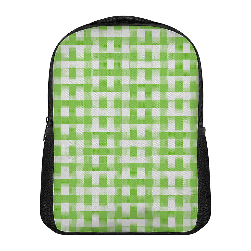 Pear Green And White Gingham Print Casual Backpack