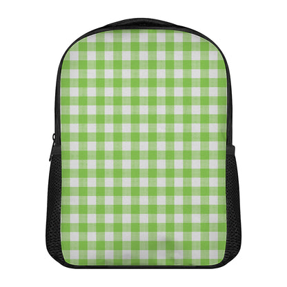 Pear Green And White Gingham Print Casual Backpack