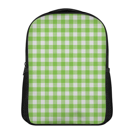 Pear Green And White Gingham Print Casual Backpack