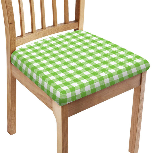 Pear Green And White Gingham Print Chair Cushion Cover