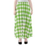 Pear Green And White Gingham Print Chiffon Maxi Skirt