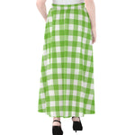Pear Green And White Gingham Print Chiffon Maxi Skirt