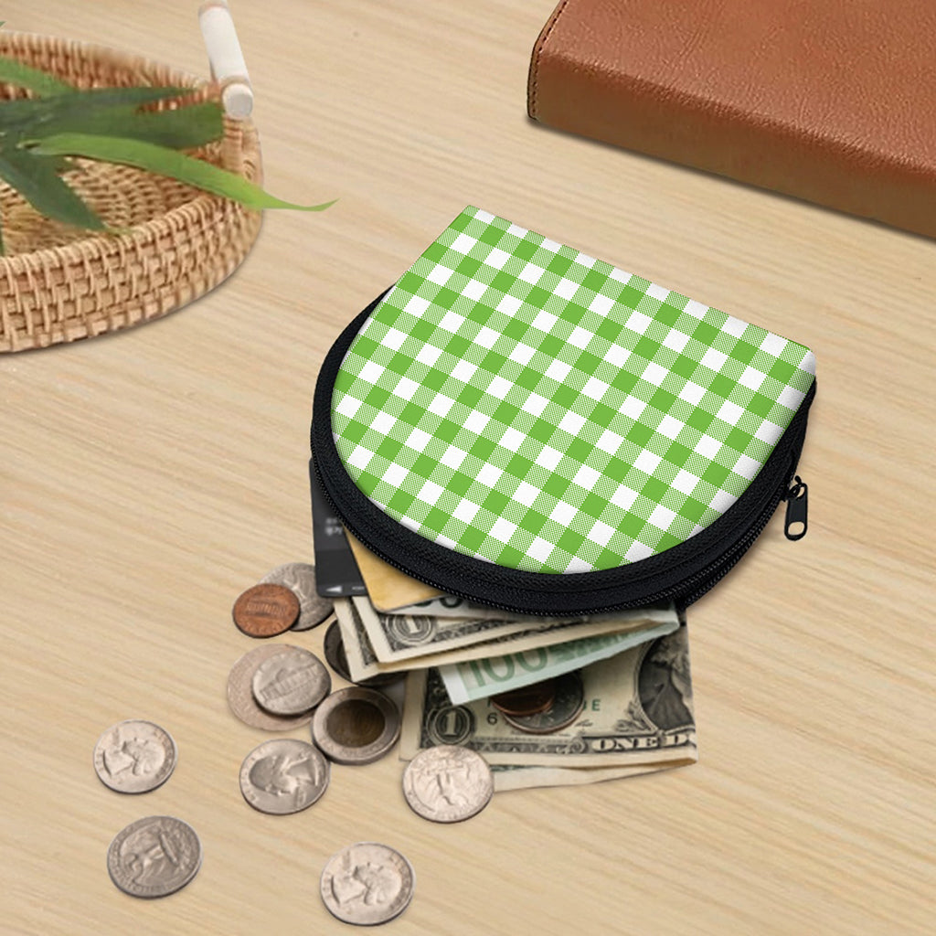 Pear Green And White Gingham Print Coin Purse