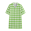 Pear Green And White Gingham Print Cotton Hawaiian Shirt