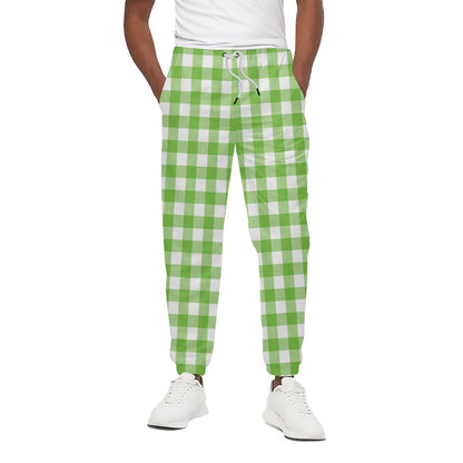 Pear Green And White Gingham Print Cotton Pants