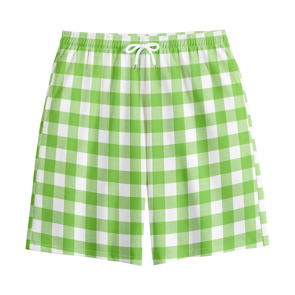 Pear Green And White Gingham Print Cotton Shorts