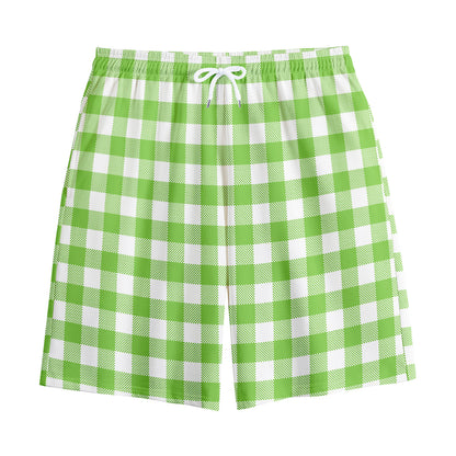 Pear Green And White Gingham Print Cotton Shorts